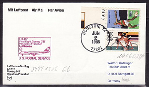 США, 1985, Олимпиада 1980, 1984, Перелет Боинг 747, конверт прошедший почту